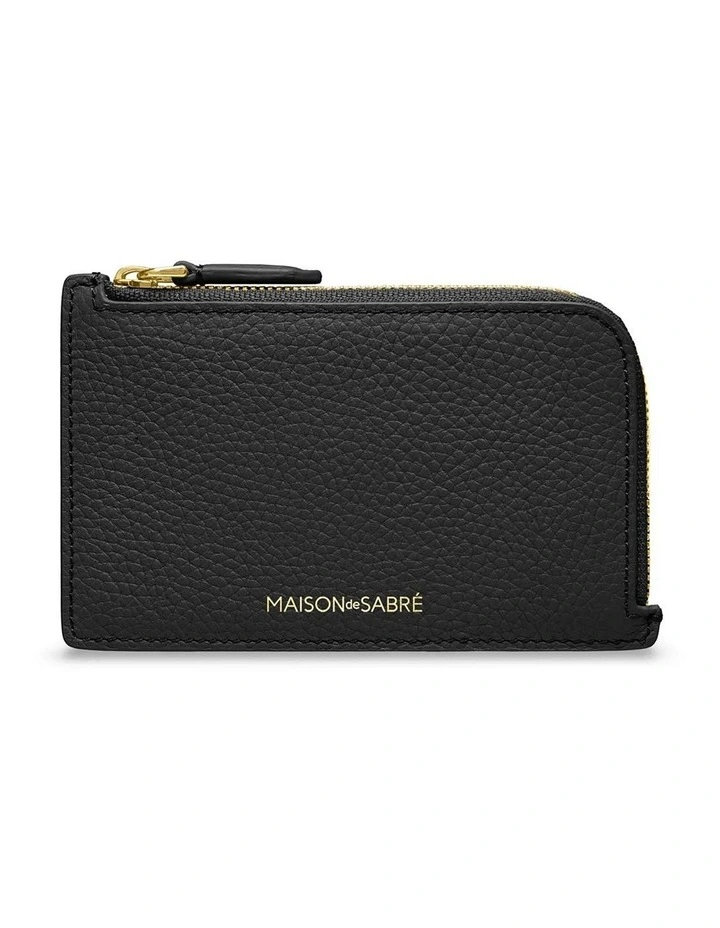 Leather Zip Card Holder in Black Caviar image 1