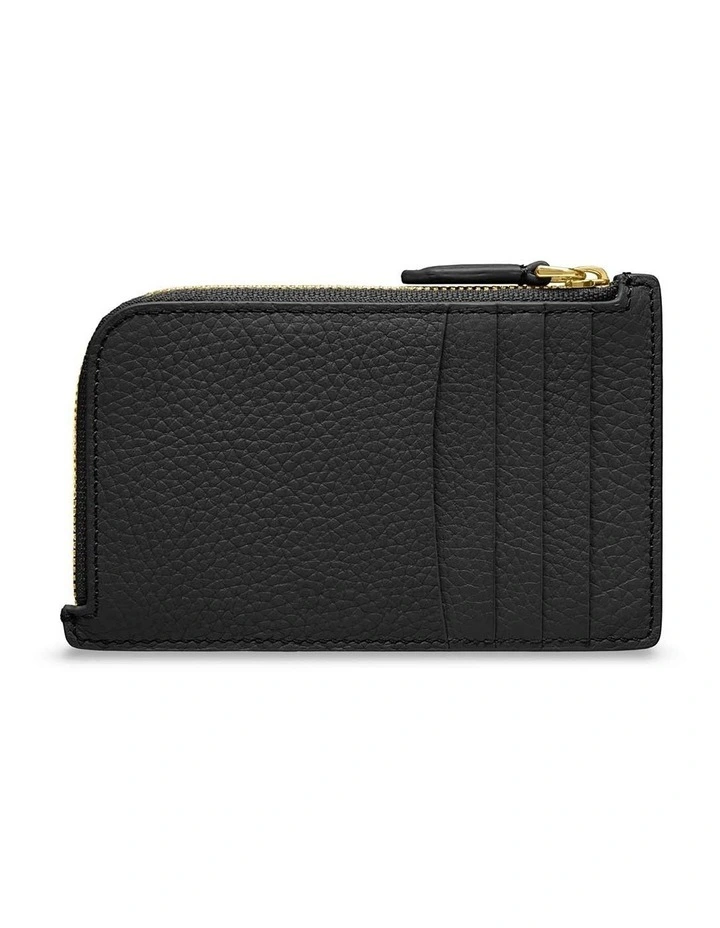 Leather Zip Card Holder in Black Caviar image 2