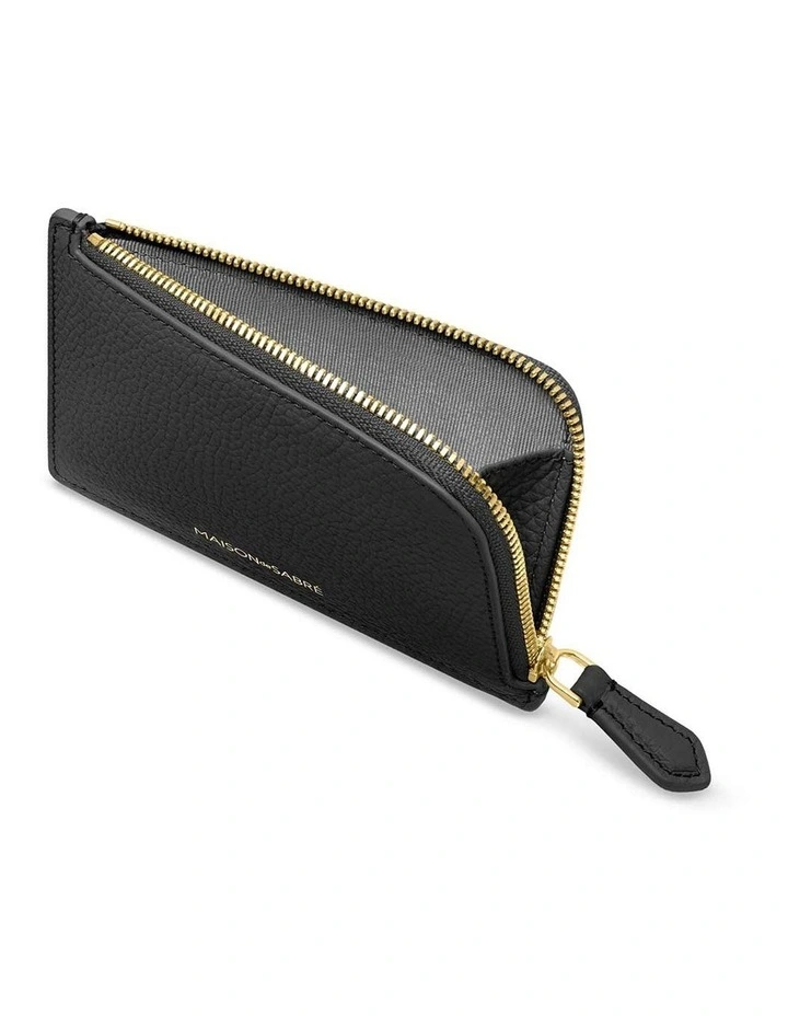 Leather Zip Card Holder in Black Caviar image 3