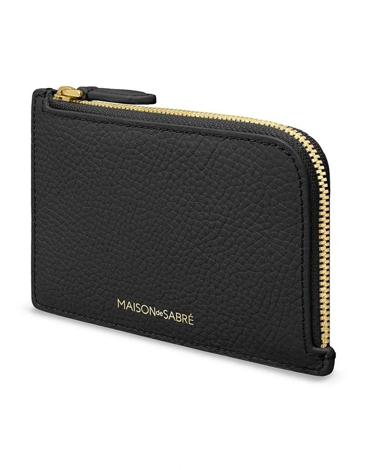 Leather Zip Card Holder in Black Caviar image 4