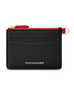 The Leather Zipped Card Pouch in Rouge Noir