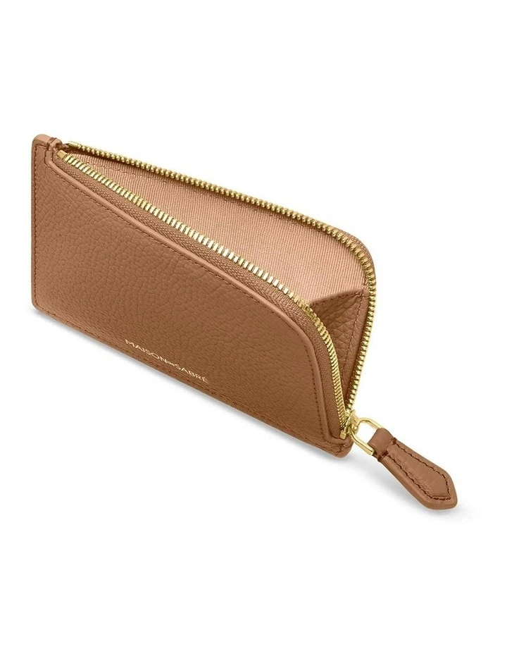 Leather Zip Card Holder in Sandstone Brown image 3