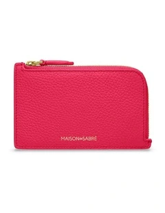 Leather Zip Card Holder in Shibuya Fuchsia