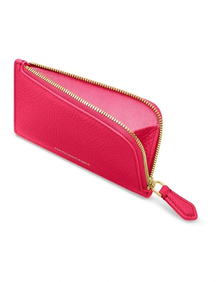 Leather Zip Card Holder in Shibuya Fuchsia image 3