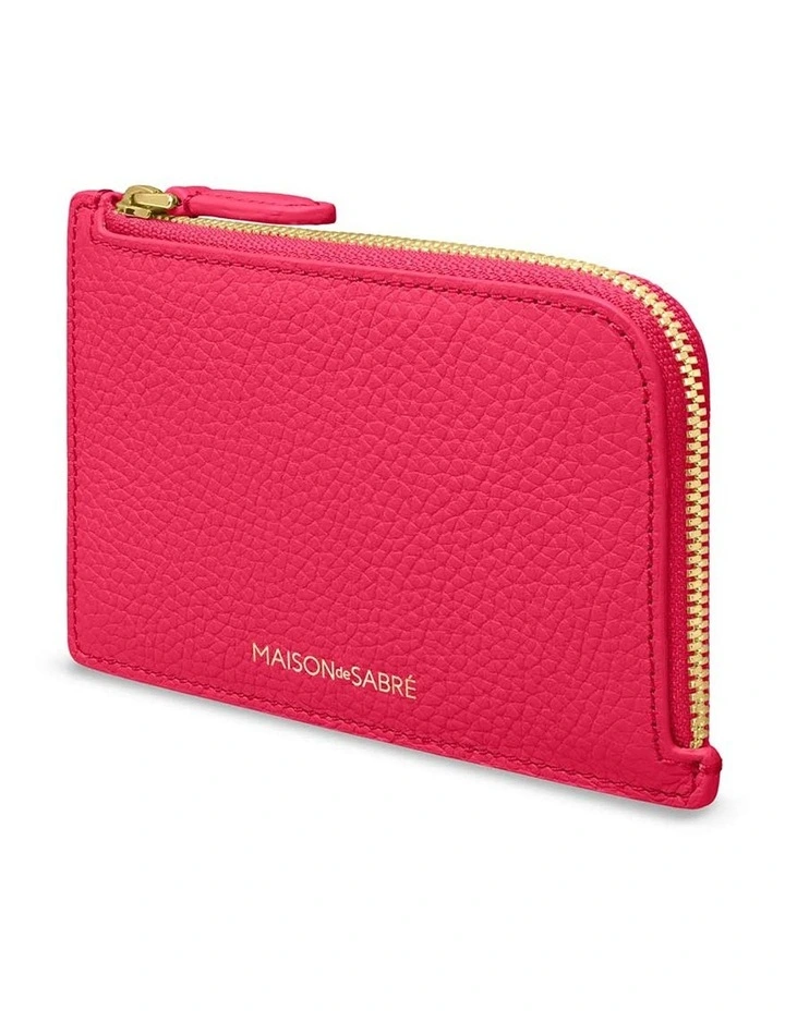 Leather Zip Card Holder in Shibuya Fuchsia image 4