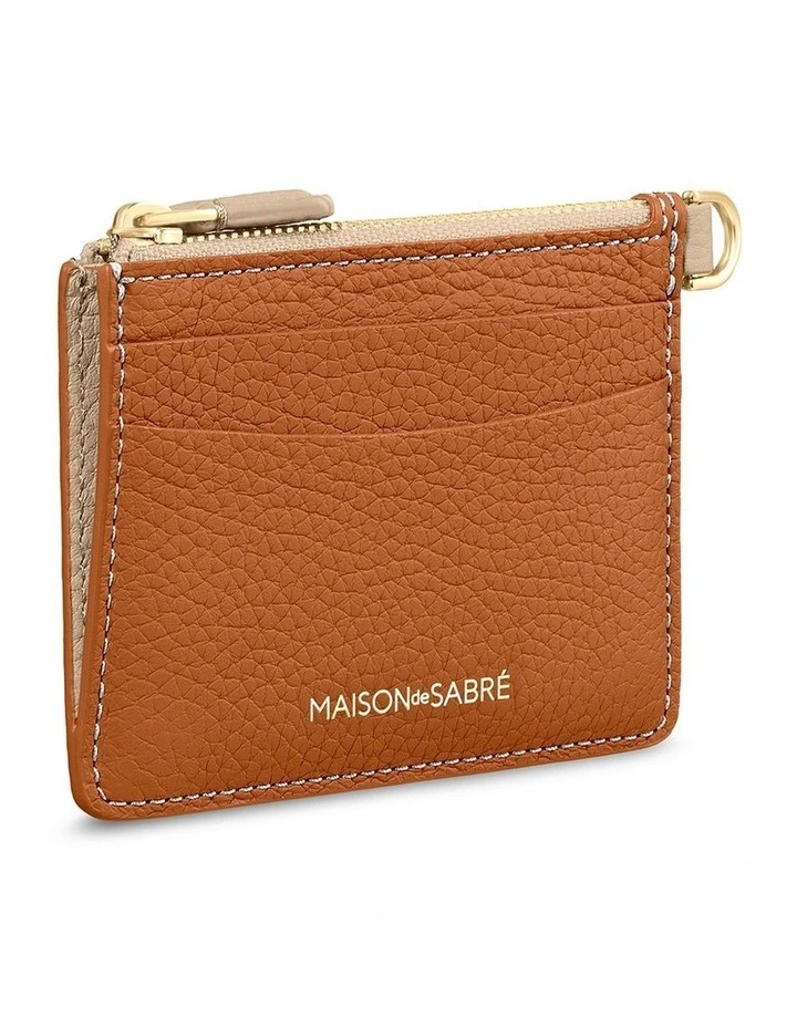 The Leather Zipped Card Pouch in Pecan Nude image 2