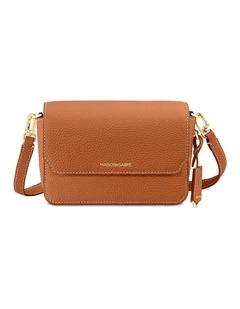 The Mini Flap Leather Crossbody Bag in Pecan Brown