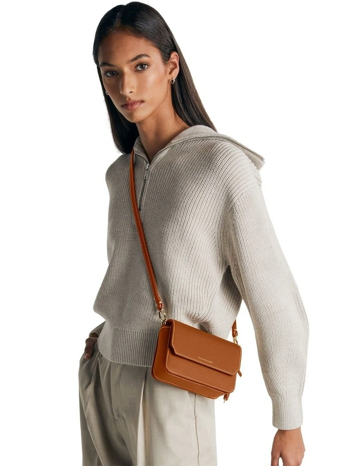The Mini Flap Leather Crossbody Bag in Pecan Brown image 2