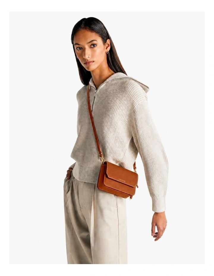 The Mini Flap Leather Crossbody Bag in Pecan Brown image 2