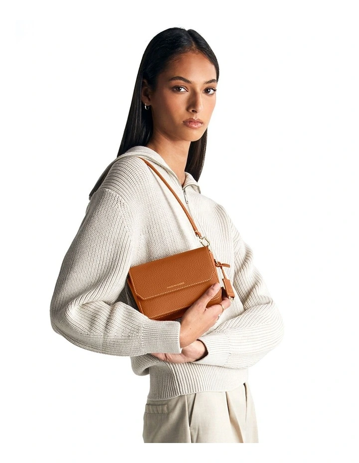 The Mini Flap Leather Crossbody Bag in Pecan Brown image 3