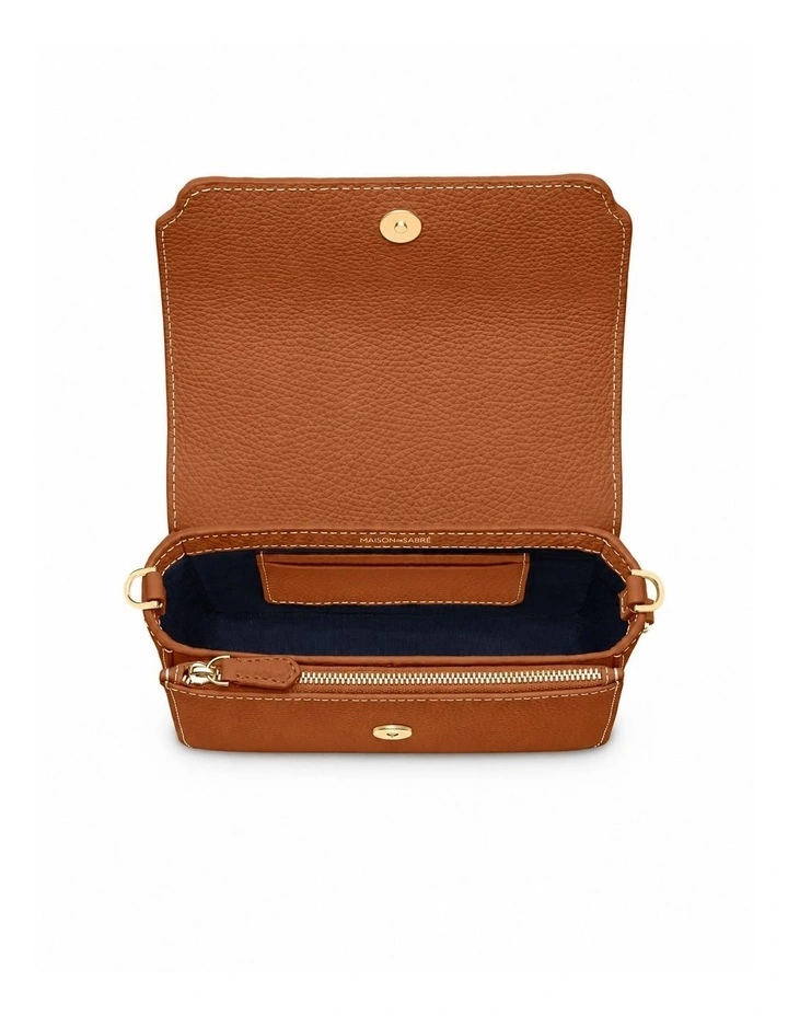 The Mini Flap Leather Crossbody Bag in Pecan Brown image 7