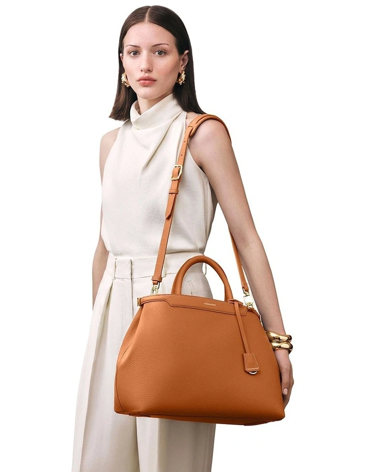The Large Palais Leather Top Handle Bag in Pecan Brown image 2