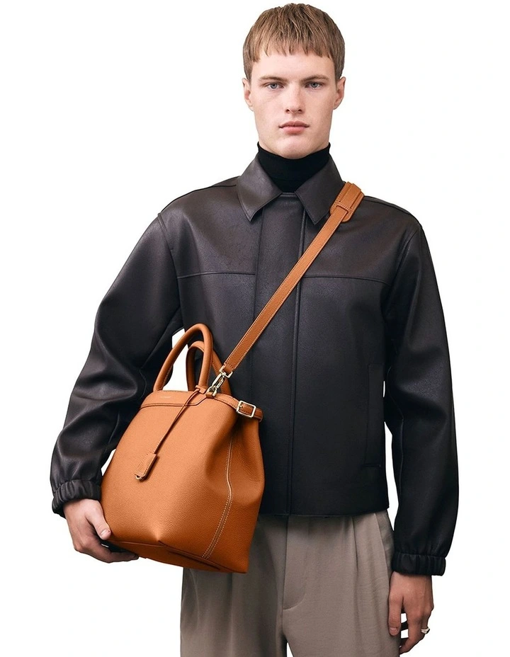 The Large Palais Leather Top Handle Bag in Pecan Brown image 3