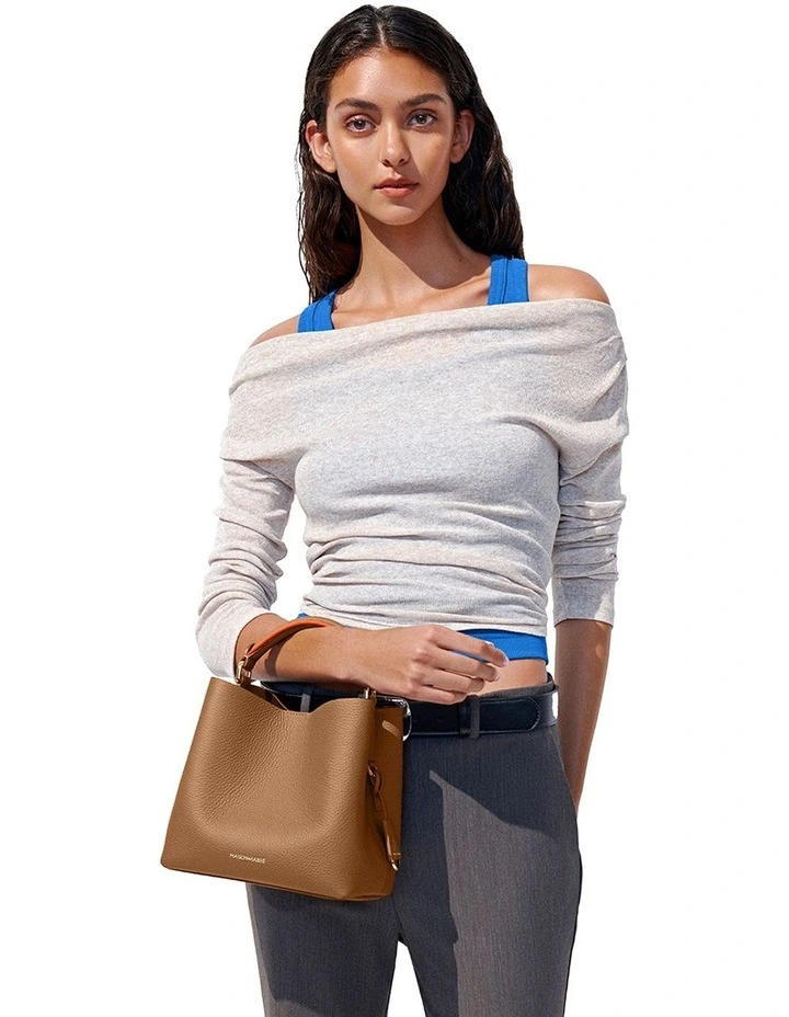 The Mini Leather Bucket Bag in Manhattan Sandstone image 3