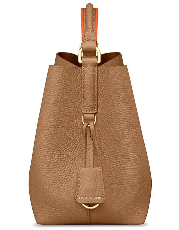 The Mini Leather Bucket Bag in Manhattan Sandstone image 6