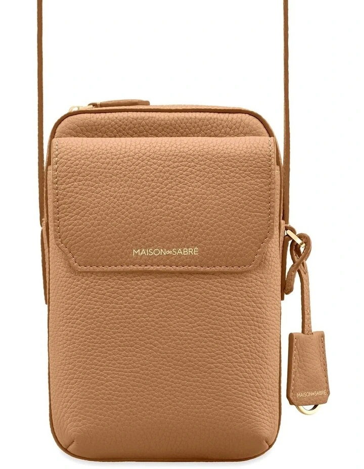 Zipped Leather Phone Pouch in Sandstone Brown image 1
