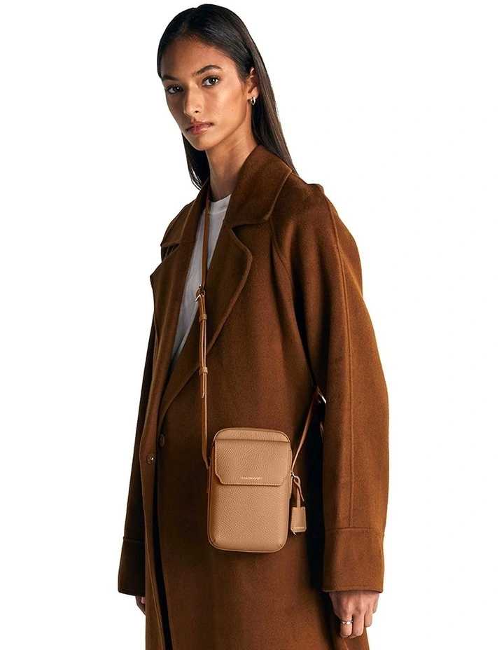 Zipped Leather Phone Pouch in Sandstone Brown image 2