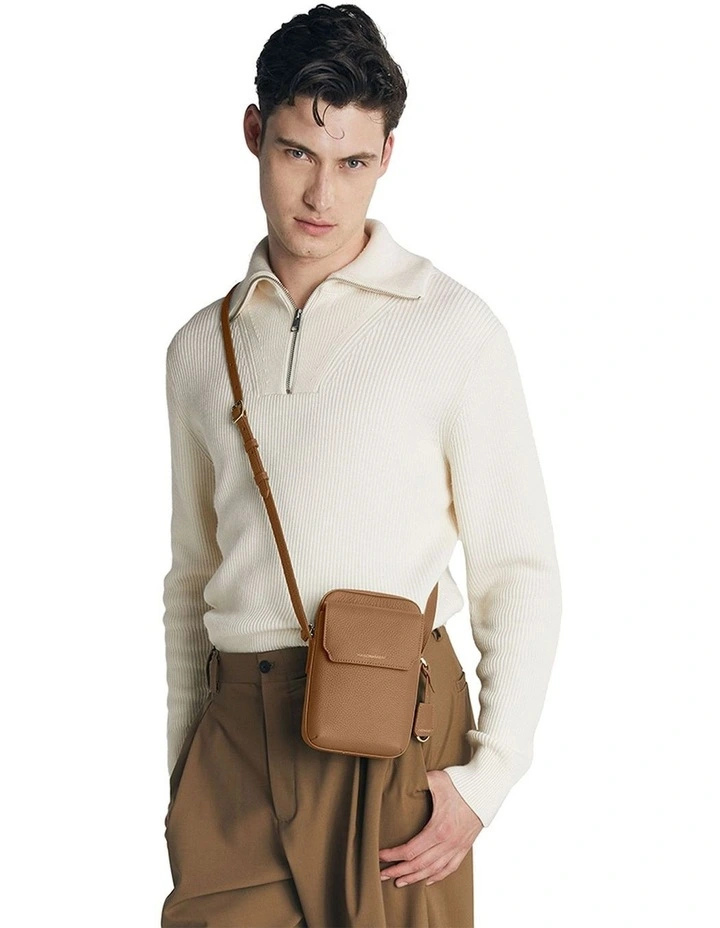 Zipped Leather Phone Pouch in Sandstone Brown image 3