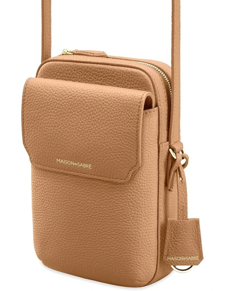 Zipped Leather Phone Pouch in Sandstone Brown image 4