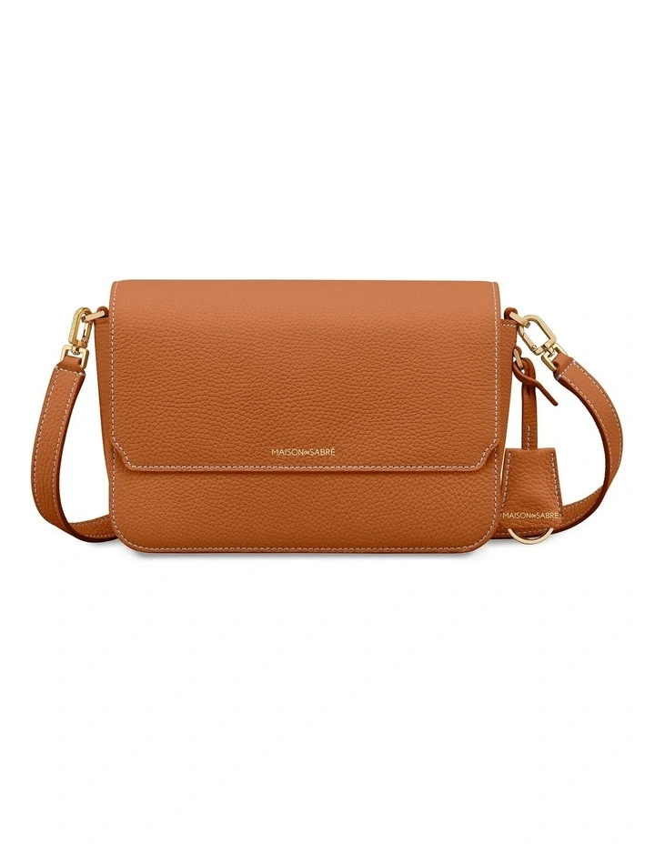 The Medium Flap Leather Crossbody Bag in Pecan Brown image 1