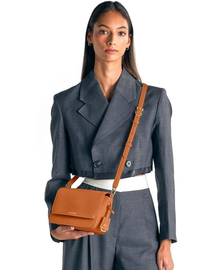 The Medium Flap Leather Crossbody Bag in Pecan Brown image 2