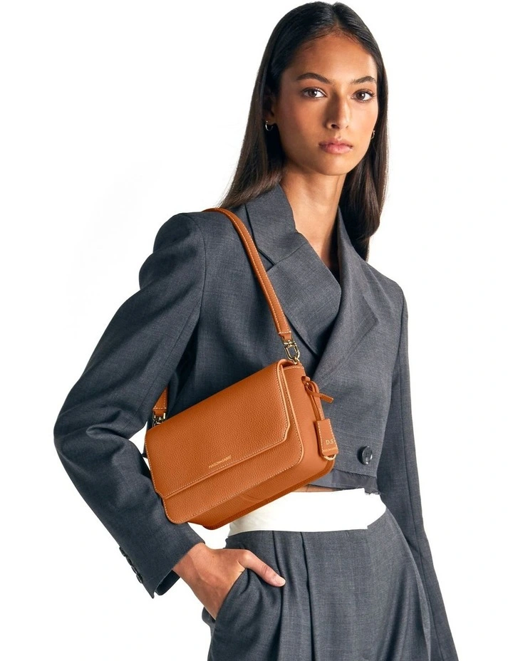 The Medium Flap Leather Crossbody Bag in Pecan Brown image 3
