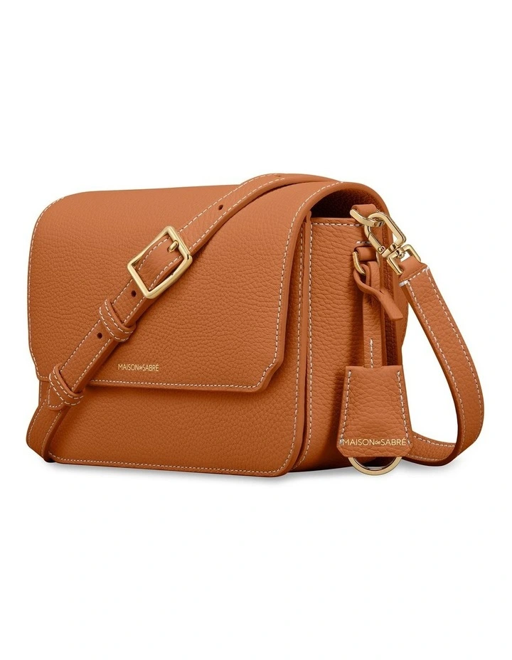 The Medium Flap Leather Crossbody Bag in Pecan Brown image 4