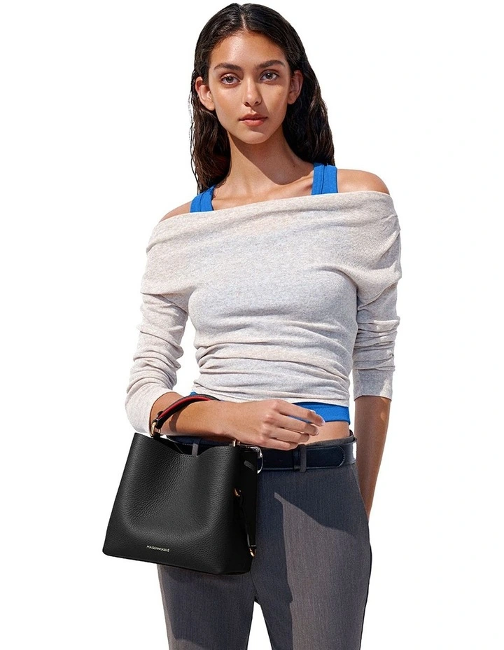 The Mini Leather Bucket Bag in Rouge Noir image 3