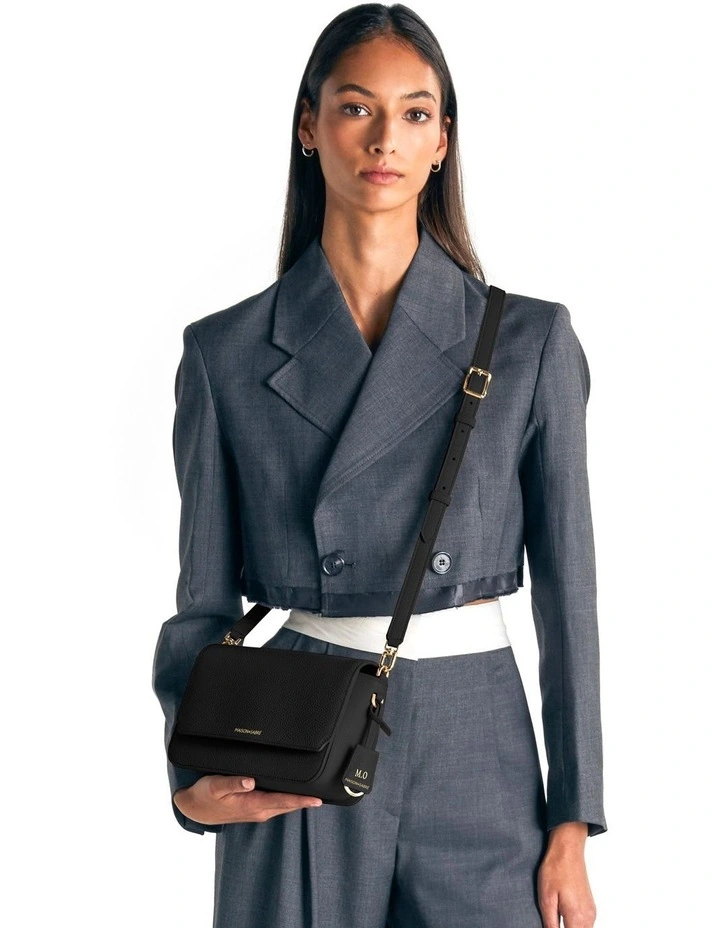 The Medium Flap Leather Crossbody Bag in Black Caviar image 2