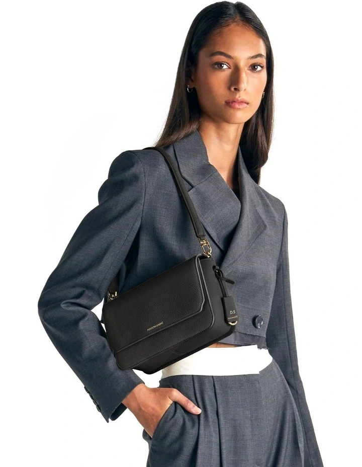 The Medium Flap Leather Crossbody Bag in Black Caviar image 3