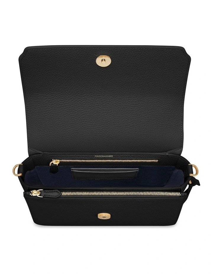 The Medium Flap Leather Crossbody Bag in Black Caviar image 7