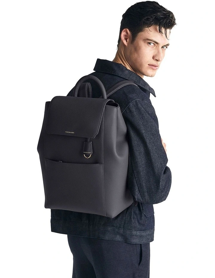 The Large Soft Leather Backpack in Graphite Grey image 3