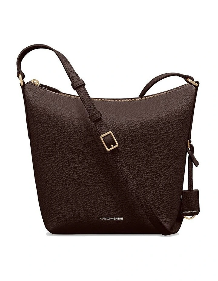 The Zipped Bucket Leather Crossbody Bag in Espresso Brown image 1