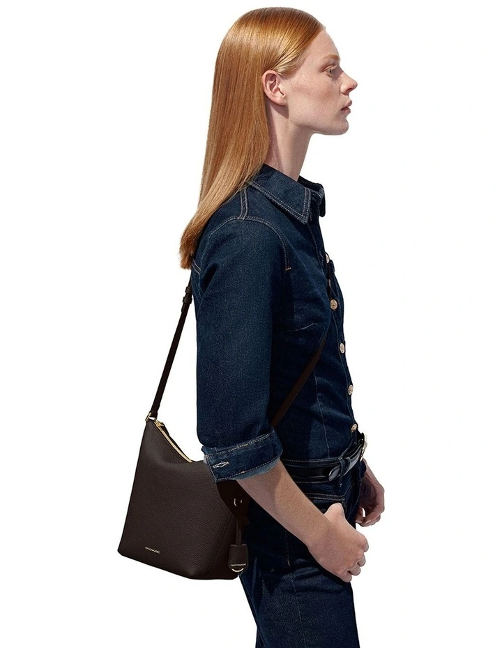 The Zipped Bucket Leather Crossbody Bag in Espresso Brown image 3