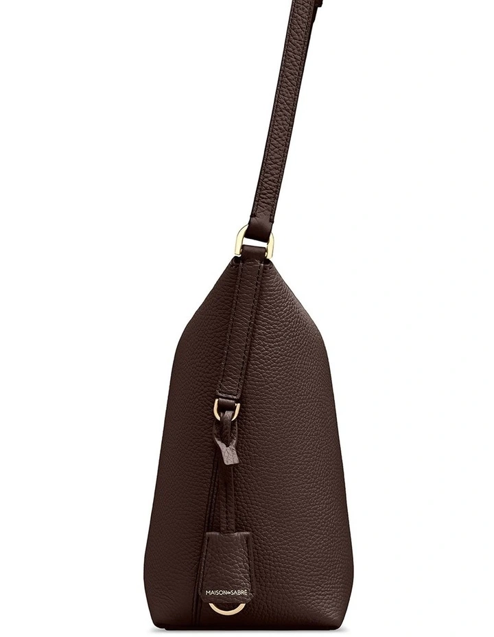 The Zipped Bucket Leather Crossbody Bag in Espresso Brown image 7