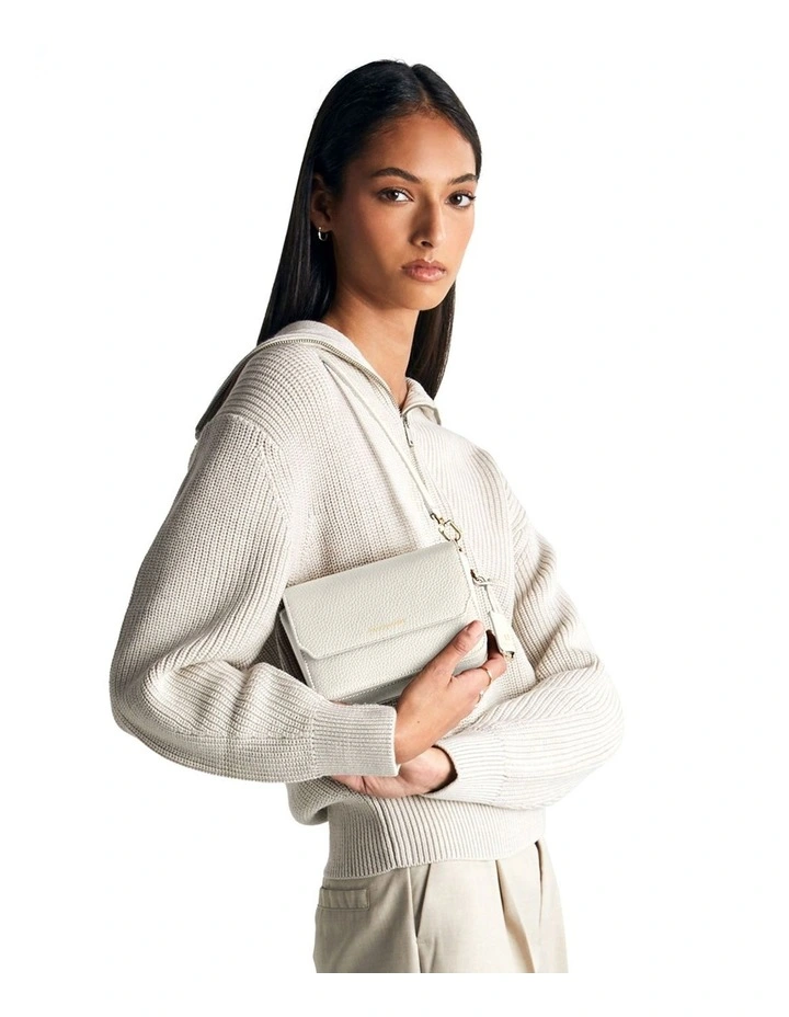 The Mini Flap Leather Crossbody Bag in Foam White image 3