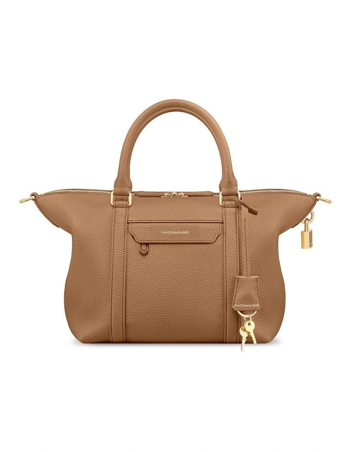 The Small Leather Weekender Bag in Sandstone Brown image 1