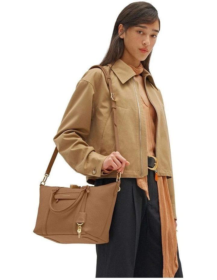 The Small Leather Weekender Bag in Sandstone Brown image 2