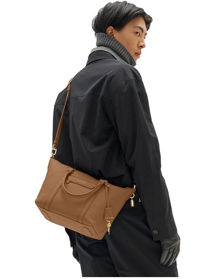 The Small Leather Weekender Bag in Sandstone Brown image 3