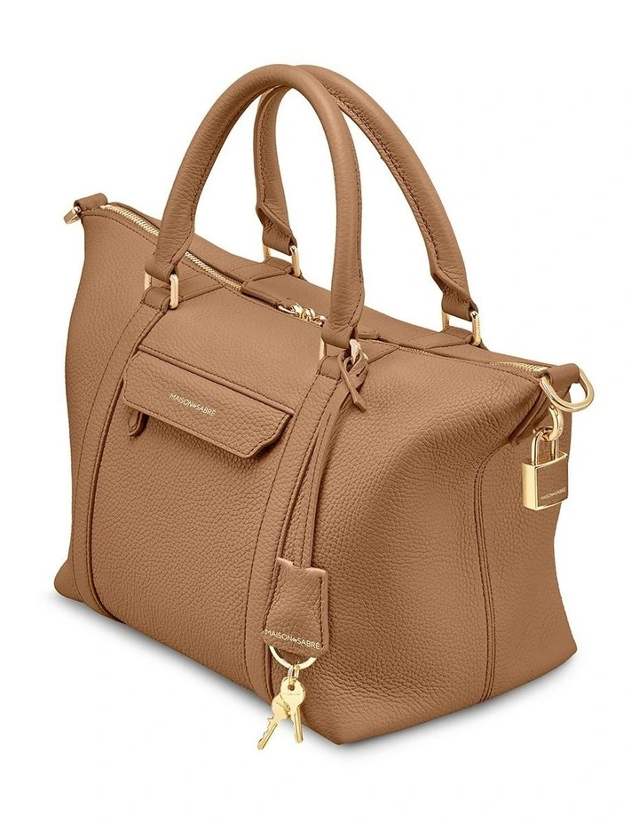 The Small Leather Weekender Bag in Sandstone Brown image 4