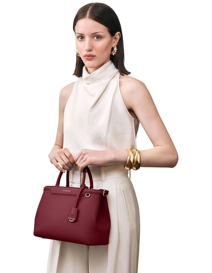 The Medium Palais Leather Top Handle Bag in Plum Red image 2