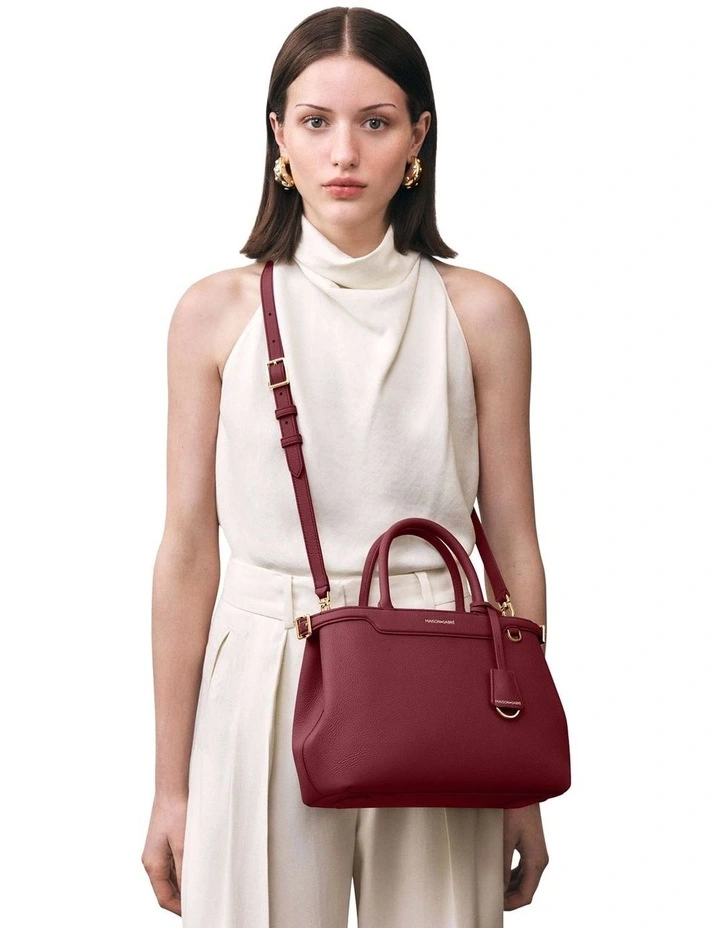 The Medium Palais Leather Top Handle Bag in Plum Red image 3