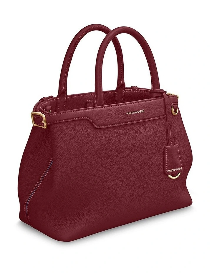 The Medium Palais Leather Top Handle Bag in Plum Red image 4