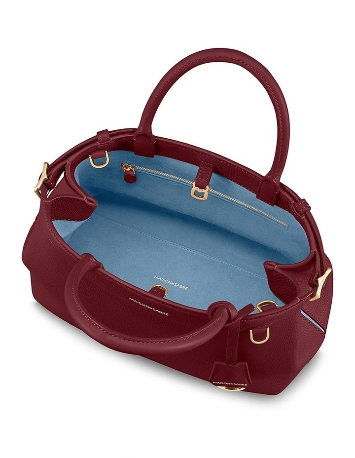 The Medium Palais Leather Top Handle Bag in Plum Red image 6