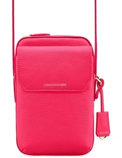 Zipped Leather Phone Pouch in Shibuya Fuchsia