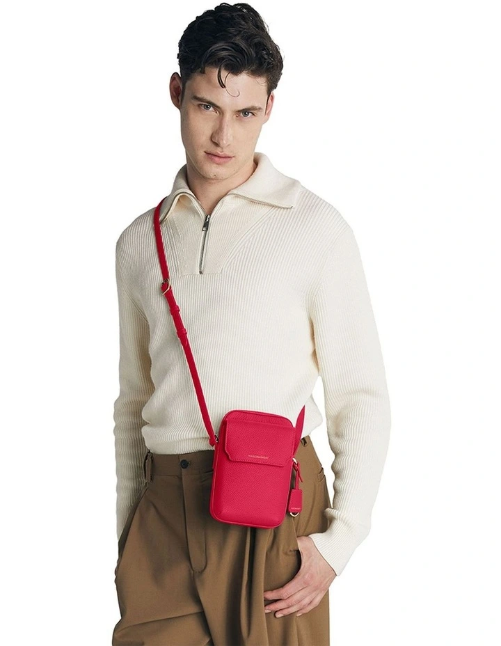 Zipped Leather Phone Pouch in Shibuya Fuchsia image 3