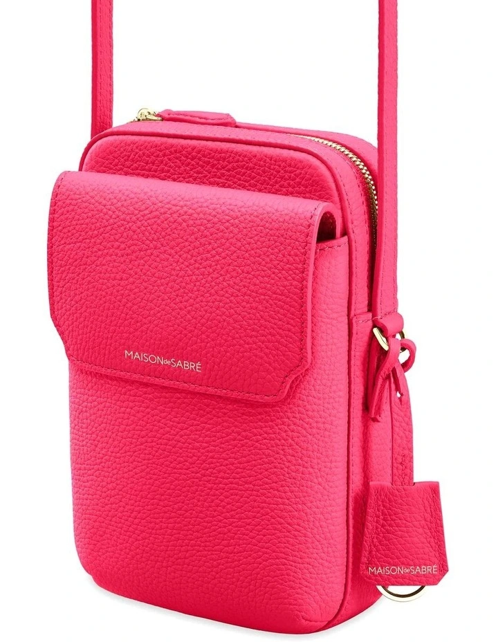 Zipped Leather Phone Pouch in Shibuya Fuchsia image 4