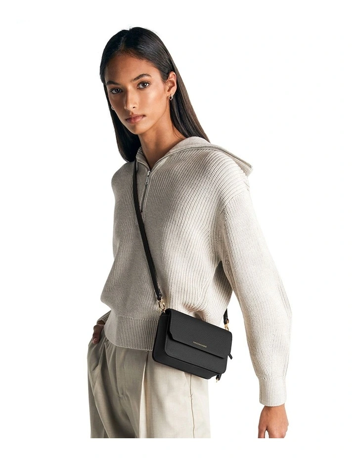The Mini Flap Leather Crossbody Bag in Black Caviar image 2