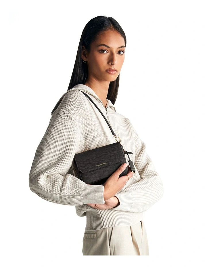 The Mini Flap Leather Crossbody Bag in Black Caviar image 3
