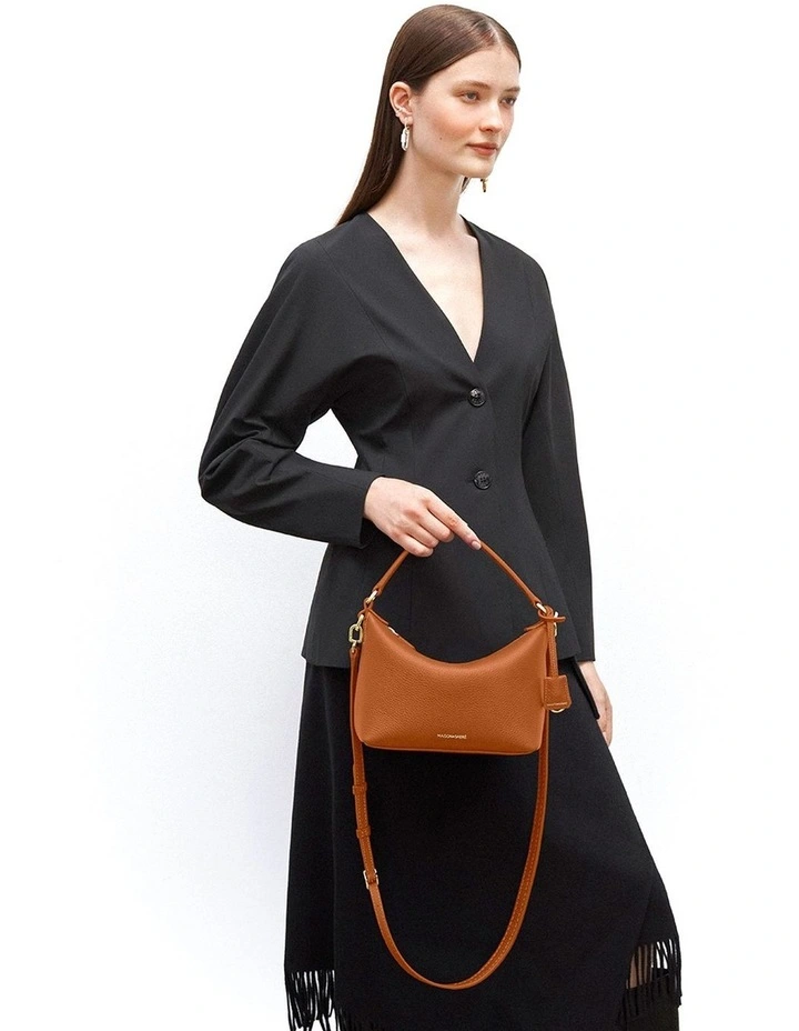 The Small Soft Leather Hobo Bag in Pecan Brown image 3